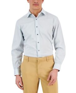Alfani Men's White Teal Honeycomb Button Down Dress Shirt  16-16 1/2 32-3 $65.00