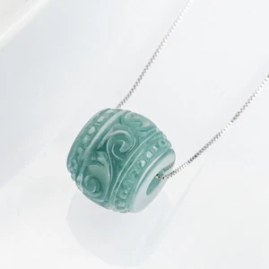 Certificate Blue Water Jade Green Man Jadeite Necklace Natural 925 Silver - Picture 1 of 6