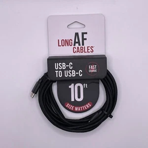 Long AF Cables USB-C to USB-C 10 ft Durable Braided Cable Fast Charge - Picture 1 of 2