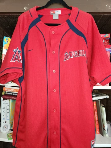 Nike Anaheim Angels Jersey Button Shirt Men’s Sz L Red MLB Genuine Merchandise Cover