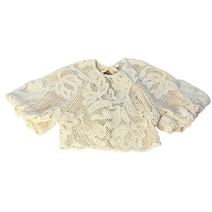 Sheike Top Womens 8 Beige Cream Crochet Knit Macrame Cropped Puffy Sleeve Sheer - Picture 1 of 12