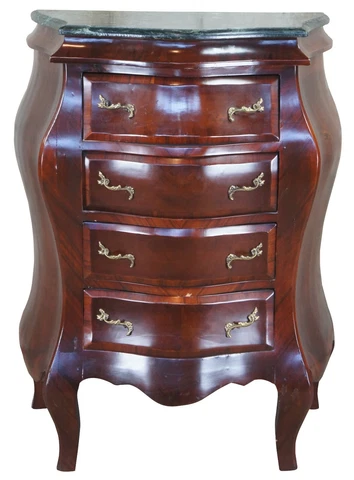 Antique Italian Rococo Crotch Mahogany Marble Bombe Lingerie Commode Chest Cover