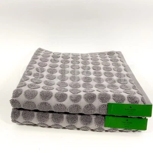 kate Spade 2 Pcs Bath Towel Gray Dot Textured 30" X 56" 100% cotton Oeko Tex - Picture 1 of 6