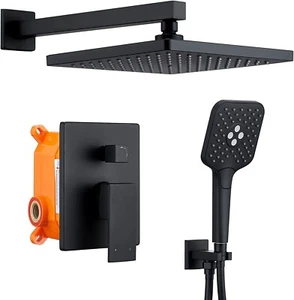 ESNBIA 10" Regenduschkopf mit Handheld mattschwarz, Wandmontage Rainfall Dual - Bild 1 von 7