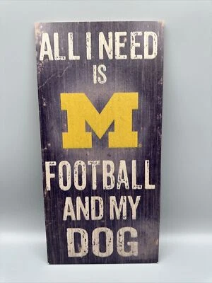 Michigan Football Wolverines Wooden Sign NEW 12”x6” - Image 1 of 4