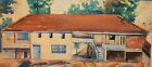 Antique impressionist watercolor painting landscape house