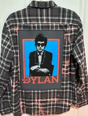 Distressed Custom Flannel Shirt w/ BOB DYLAN vintage tee on back Mens XL - Image 1 of 4