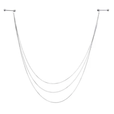 14G Edelstahl Silber 3 lagig Quaste Kette Nippel Ring Piercing - Bild 1 von 4