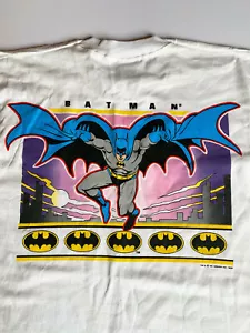 1980er Batman T-Shirt Large unbenutzt NOS DC Comics USA Vintage Flying Over Skyline - Bild 1 von 4