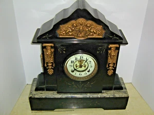 Antique 19th Century HUGE Marble & Slate Mantel Clock Runs - Picture 1 of 18