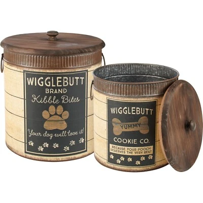Wigglebutt Cookie Co. Dog Pet Canister Set Treat Holder Set of 2 Dog Mom Dad NEW - Image 1 of 4
