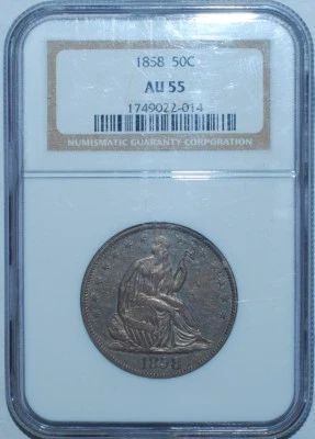 1858 NGC AU55 Seated Liberty Half Dollar - Image 1 of 2
