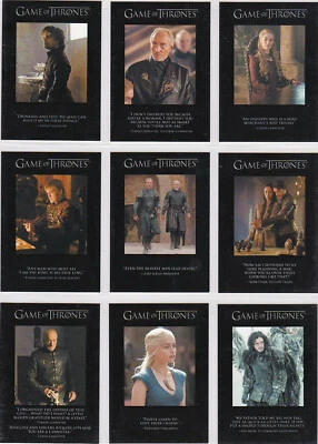GAME OF THRONES SEASON 3 THE QUOTABLE GAME OF THRONES INSERT SET Q21-Q29 (9) - Image 1 of 2