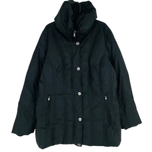 LONDON FOG Black Quilted Down Parka Jacket Coat Size L - Picture 1 of 10