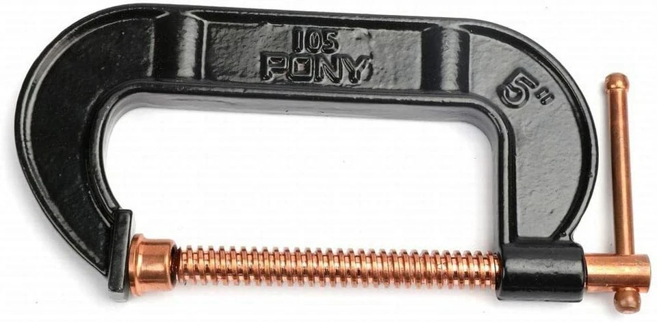 Pony 5" Carriage C-Clamp 2-1/2" Depth Copper Plated Screw Handle Swivel #105 - Image 1 of 1