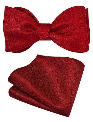 Mens Paisley Self Tied Bow Tie for Wedding Silk Woven Red Bow tie Pocket Squa... - Image 1 of 4