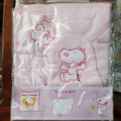 VTG NEW Baby Snoopy Pink Bath Towel and Mitt Set Y2K - Image 1 of 4