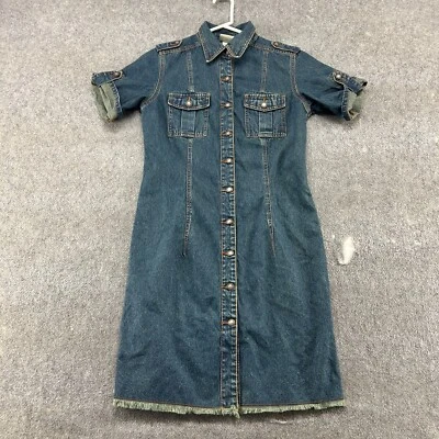 VINTAGE Faded Glory Dress Womens Small Blue Denim Long Jean Dark Wash Cotton Y2K - Image 1 of 4