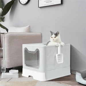 XXL Large Space Foldable Cat Litter Box with Front Entry & Top Exit with Tray US - Picture 1 of 12