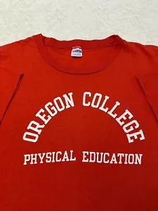 Vintage 1970s 70s Oregon College PE Blue Bar Champion T-Shirt, L XL Barely Worn - Picture 1 of 9
