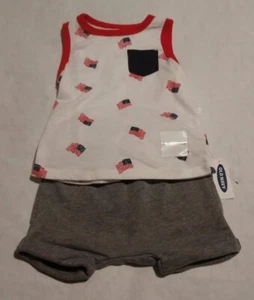 NWT Old Navy July 4 American Flag Tank Top Shorts Outfit 6-12 Months Baby Boy - Picture 1 of 1