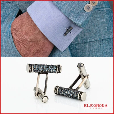 gemelli da uomo in argento 925 cesare paciotti per camicia gemello con pietre, - Immagine 1 di 4