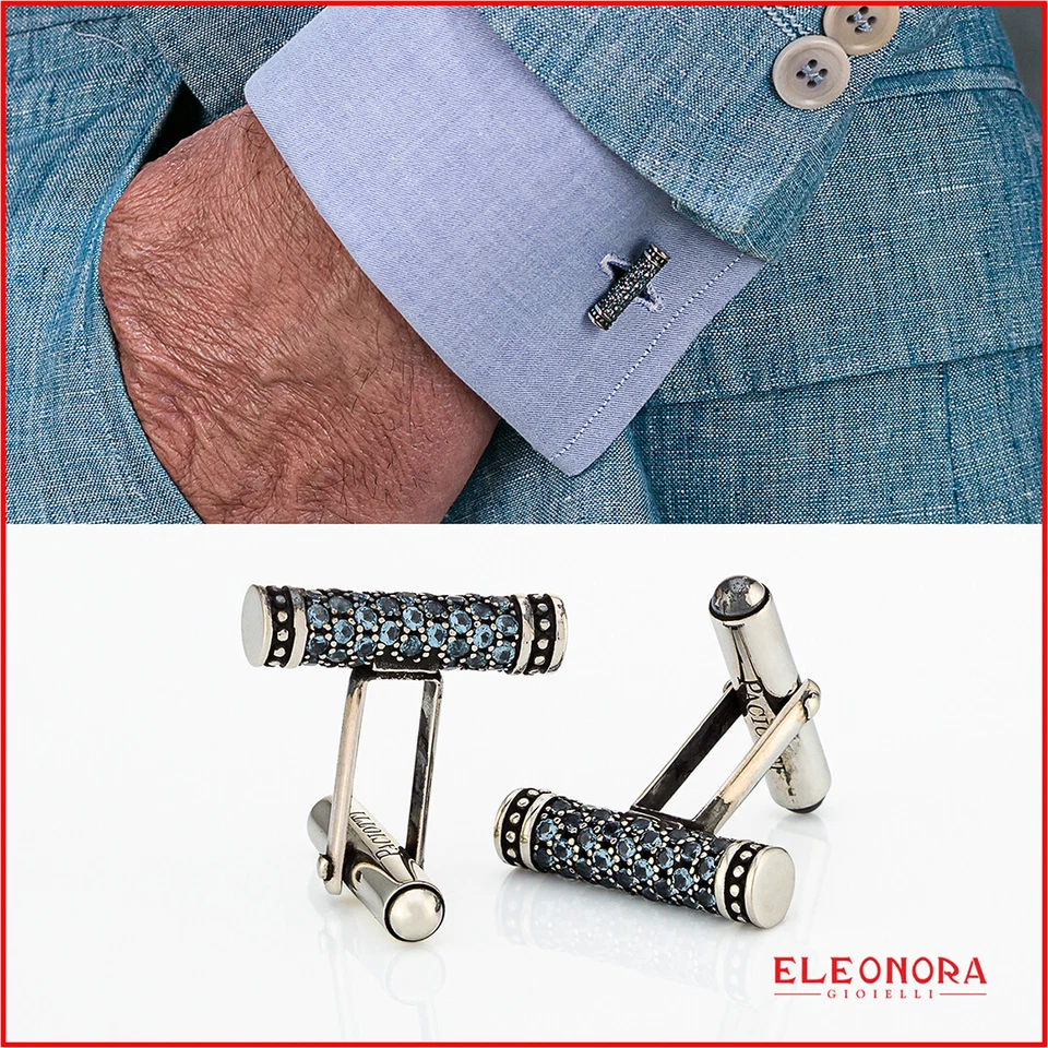 gemelli da uomo in argento 925 cesare paciotti per camicia gemello con pietre, - Immagine 1 di 4