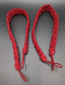 Pair Braided Tiebacks Set of 2 Dark Red Tie Backs Curtain Holder Rope Satin 24" - Picture 1 of 4
