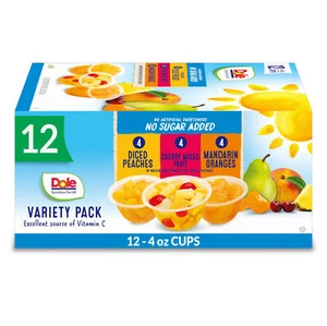 Dole Fruit Bowls No Sugar Added Variety Pack, Peaches, Mandarin Oranges & Cherry - Picture 1 of 1