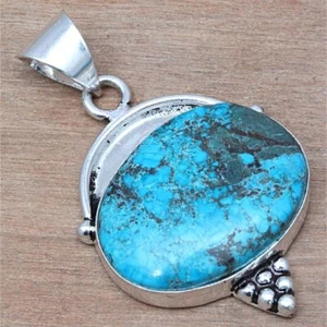 Necklace Tibetan Turquoise Gemstone Handmade Antique Jewelry 1.75" - Picture 1 of 7
