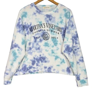 Martha's Vineyard Sweatshirt Womens Large Tie Dye Blue White Crewneck Pullover - Picture 1 of 10