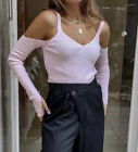 Nwt Zara Women's Knit Open Shoulder Top Long Sleeve Pastel Pink Size M