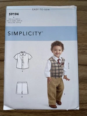 Simplicity S9194 Infant Vest-Shirt-Shorts-Pants-Tie-Pocket Square Sz XXS-Large - Image 1 of 2
