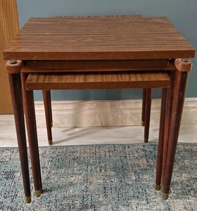 Rare 3 Piece Set of Vintage Stacking Tables with Formica Tops - Picture 1 of 7