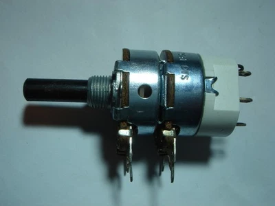 20K log. Potentiometer Stereo- Doppel- Poti + Schalter #11-0E - Bild 1 von 4