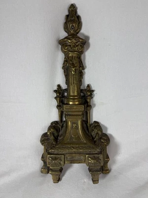 1920S RARE ANTIQUE SMALL FRENCH ORNATE BRASS ANDIRON LOUIS XVI STYLE 1M - Image 1 of 4