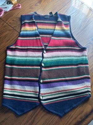 VTG Mens Structure Cardigan Sweater Vest Stripes Multi Color L Rainbow - Image 1 of 4