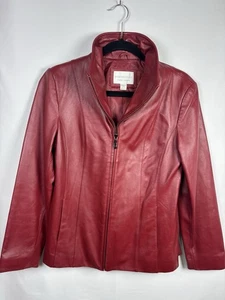 Abrigo Blazer Rojo Chaqueta De Cuero de Cordero Genuino Worthington De Colección Talla S - Imagen 1 de 13
