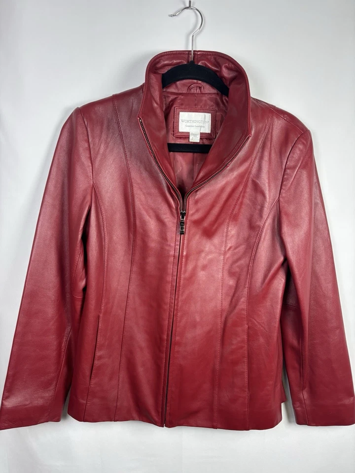 Vintage Worthington Genuine Lambskin Leather Jacket Red Blazer Coat Size S - Image 1 of 4