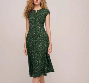 Reformation Damen grünes geblümtes Kleid mit Rundhalsausschnitt und Taillenschnitt - Bild 1 von 7