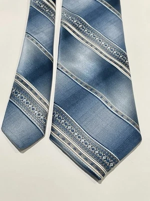 Corbata de poliéster OLEG CASSINI 55” azul blanco floral a rayas para hombre corbata retro de colección Foto 1 de 3