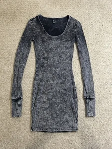 Forever 21 Women’s Small Acid Wash Ribbed Long Sleeve Scoop Neck Mini Dress - Picture 1 of 7