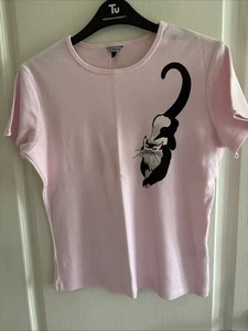 Ladies Pink Round Neck T Shirt With Cat Motif Size 14 By Red Herring - Picture 1 of 4