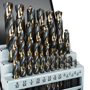 Metal Drill Bit Set, 29PCS High Speed Steel Drill Bits with Black and Gold Fi... - Picture 1 of 9