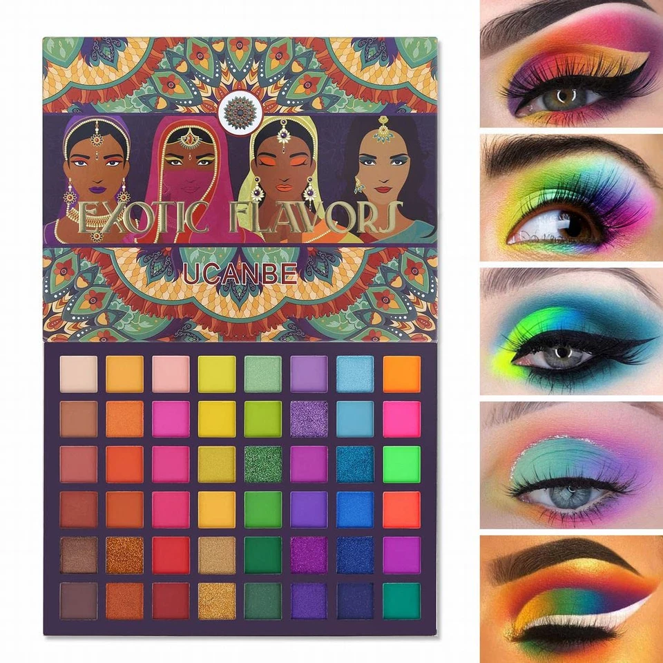 EXOTIC FLAVORS Neon Eyeshadow Makeup Palette - 48 Colorful High Pigmented - Rain - Image 1 of 4