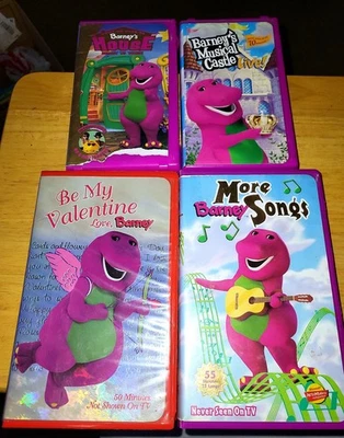 Barney the Dinosaur PBS Log of 4 Vintage VHS Tapes W/Clamshell Cases EXC - Image 1 of 4