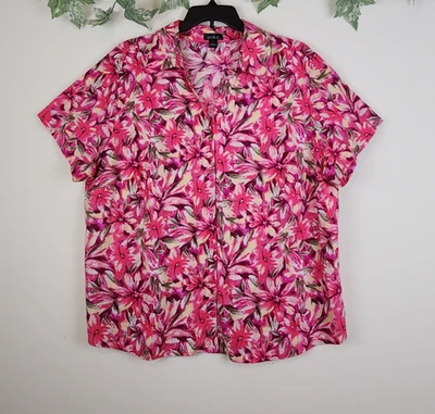 Blusa Top Erika Talla 2X Rosa Verde Amarillo Floral Manga Corta Mezcla Algodón Foto 1 de 4