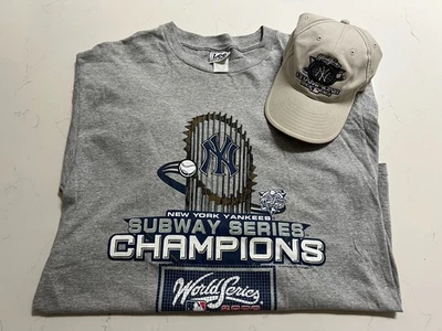 Lote de 2 camisetas de campeones de la Serie Mundial 2000 de los Yankees de Nueva York con sombrero talla L Foto 1 de 4