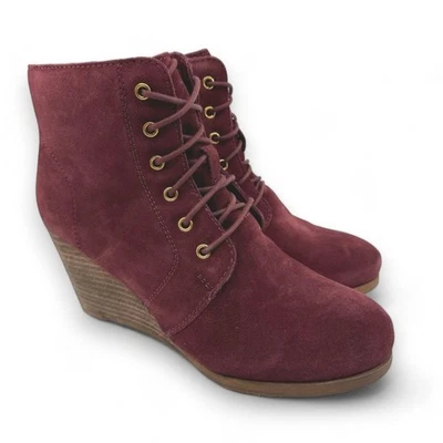 Diba Blake 麂皮绒踝靴楔形鞋跟系带圆头勃艮第女式 US10M — 第 1/4 张图片