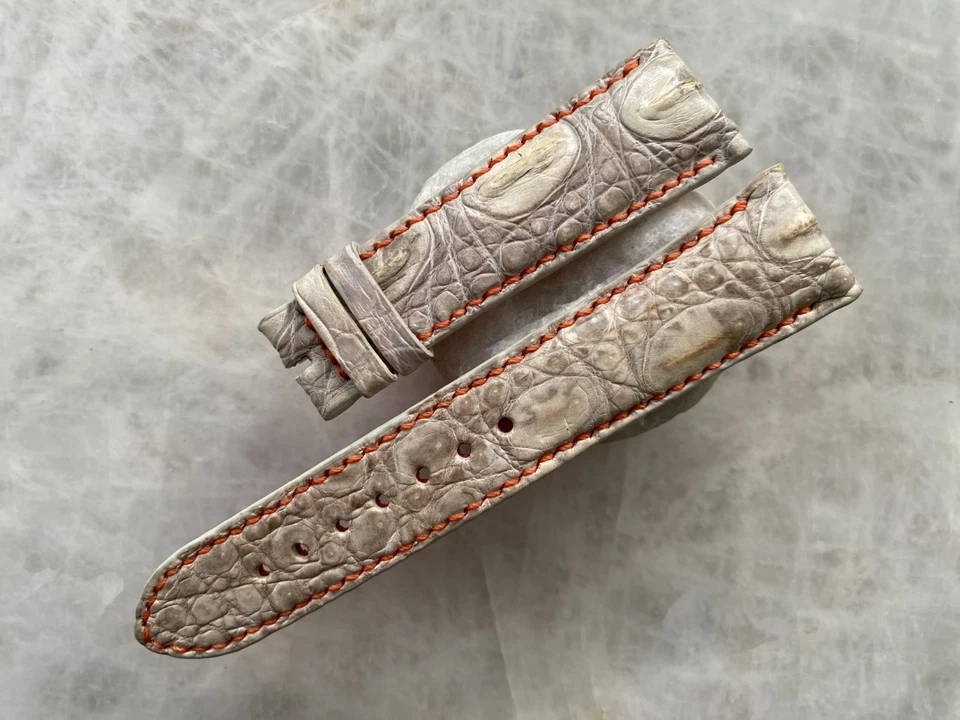 Correa de reloj de cuero con estampado de cocodrilo cocodrilo cocodrilo blanco roto 22 mm/18 mm Foto 1 de 1